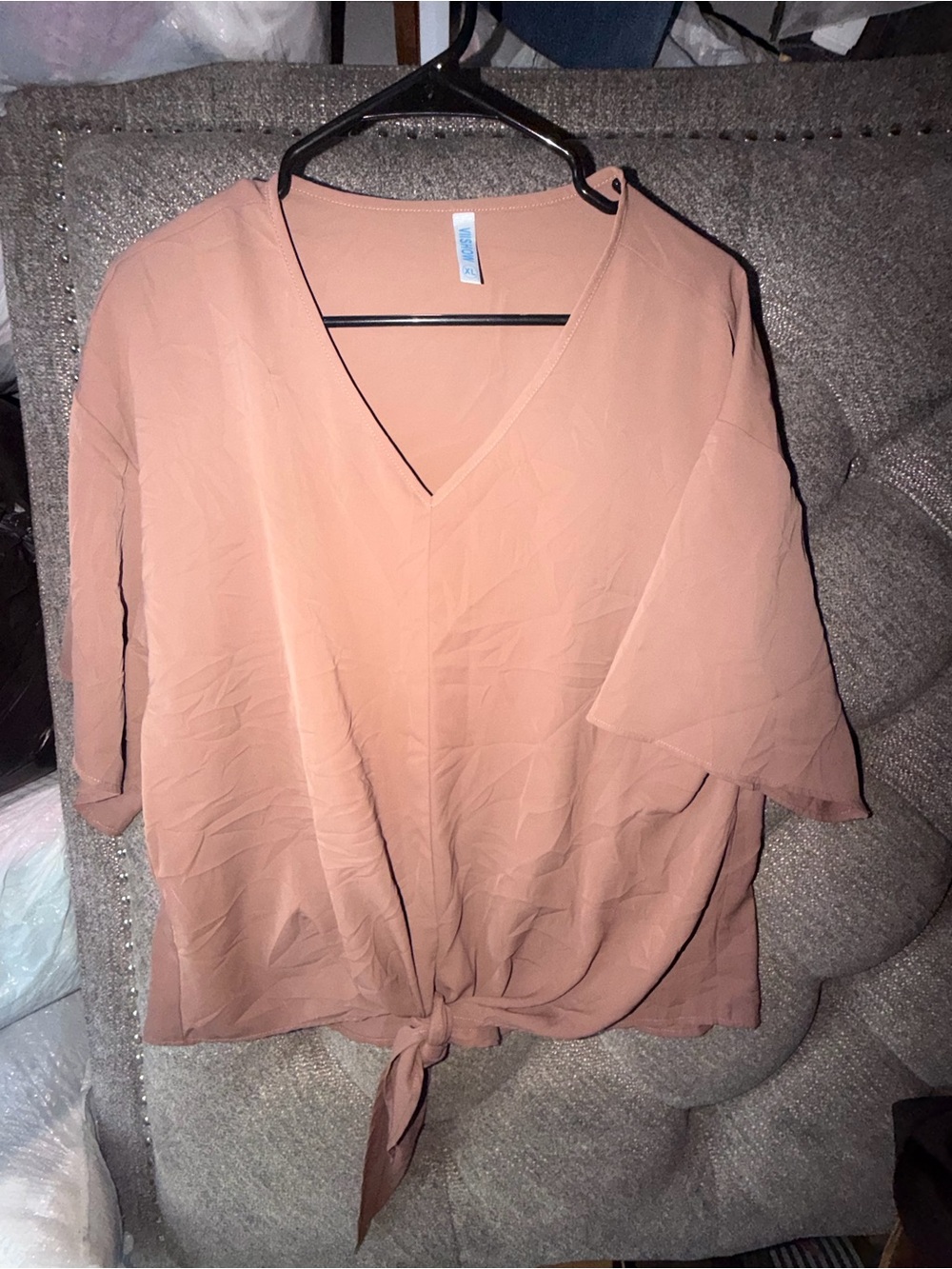 V-Neck Tie-Front Women's Top in Dusty Peach